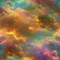 AI generated Assorted intensely iridescent rainbow-chromed clouds. Rainbow sky background. High-resolution. AI Generative photo