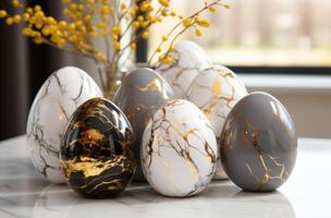 AI generated whites, blacks, golds and candles for easter egg decorating, photo