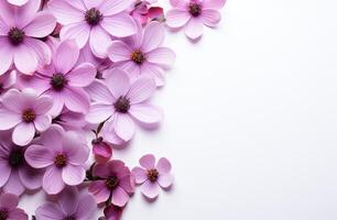 AI generated these purple flowers are lying on top of a white background photo