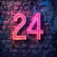 AI generated The number 24 is highlighted with a pink neon light effect. New Year number. High-resolution. AI Generative photo