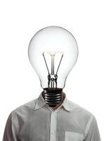 AI generated A giant light bulb over the half-body man isolated on a white background. High-resolution. AI Generative photo