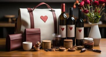 AI generated valentine's day wine and gifts, photo