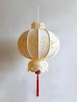 AI generated New Chinese style paper art white lantern with red detail intricate on a white background. High quality. AI Generative photo