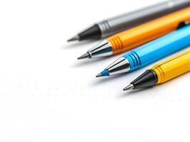 AI generated A different colors pencils lying one by one isolated on a white background. High quality. AI Generative photo