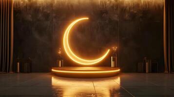 AI generated Ramadan crescent on modern wall background. Luxury design. High-resolution. AI Generative photo