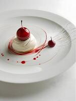 AI generated An exquisite modern-style dessert with cherry. High quality. AI Generative photo