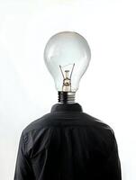 AI generated A giant light bulb over the half-body man isolated on a white background. High-resolution. AI Generative photo