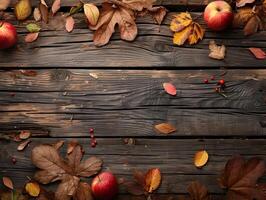 AI generated Rustic wooden board background with autumn attributes. AI Generative photo