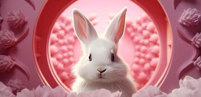 AI generated white rabbit on pink background photo