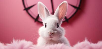 ai generado blanco Conejo en rosado antecedentes foto