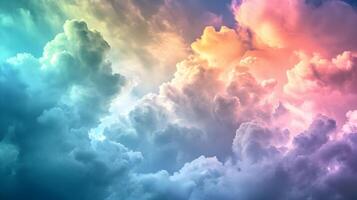ai generado clasificado intensamente iridiscente profundo brillante colores cromado arcoiris nubes horizontal antecedentes. alto calidad. ai generativo foto