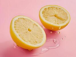 AI generated Halved lemon isolated on a pink background. Yellow fruit sliced. High quality. AI Generative photo