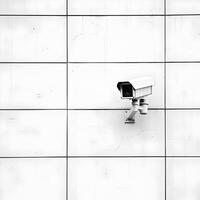 ai generado vigilancia cámara en un blanco pared al aire libre. alta resolución. ai generativo foto