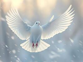 AI generated White dove of peace professional color grading with soft shadows on a light background. High quality. AI Generative photo