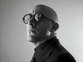 AI generated A bald man in specs minimalism. Stylish businessman black and white photo. High-resolution. AI Generative photo