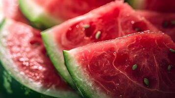 AI generated Close-up food photo of tasty juicy watermelon's background soft shadows. High quality. AI Generative