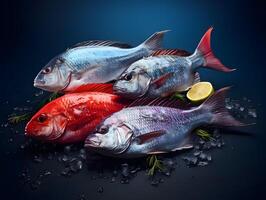 AI generated Colored fresh fish in professional colors. Soft shadows. High quality. AI Generative photo