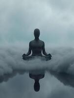 AI generated A faceless black silhouette being meditating in clouds. High-resolution. AI Generative photo