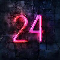 AI generated The number 24 is highlighted with a pink neon light effect. New Year number. High-resolution. AI Generative photo