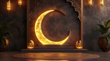 AI generated Ramadan crescent on modern wall background. Luxury design. High-resolution. AI Generative photo