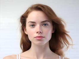 AI generated Beautiful 20 years woman with clean skin in sunlight, and skin care. High-resolution. AI Generative photo