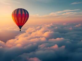 AI generated Huge balloon over the clouds in the sunset sky. High quality. AI Generative photo