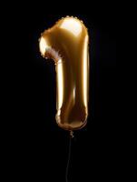 AI generated Balloon shape number 1 gold cinematic photo on black background. High quality. AI Generative