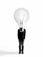 AI generated A giant light bulb head with the body of the man. Idea concept. High quality. AI Generative photo