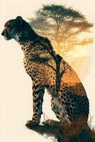 AI generated Full body side silhouette of leopard in wild life. High-resolution. AI Generative photo