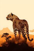 ai generado lleno cuerpo foto de leopardo en el desierto. alto calidad. ai generativo