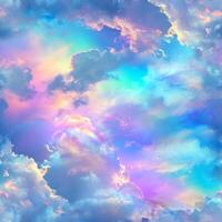 AI generated Assorted intensely iridescent rainbow-chromed clouds seamless background. High quality. AI Generative photo