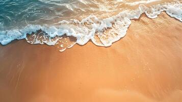 ai generado parte superior ver foto playa con amarillo arena y pedazo de el espuma mar. alto calidad. ai generativo