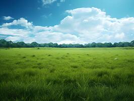 AI generated Massive grass field wide view in a sunny day. Background view. High-resolution. AI Generative photo