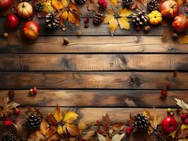 AI generated Rustic wooden board background with autumn attributes. AI Generative photo