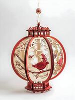 AI generated New Chinese style paper art lantern with red bird and red elements. High-resolution. AI Generative photo