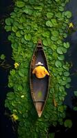 AI generated A boat surrounded by lotus and lily pads. High-resolution. AI Generative photo