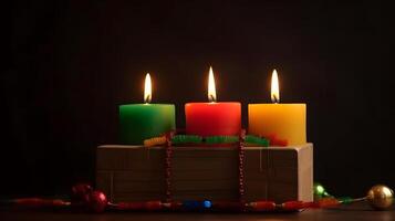 AI generated Kwanzaa holiday concept with traditional colorful candles, neural network generated photorealistic image photo