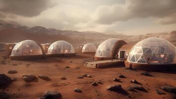 AI generated first human colony on Mars, neural network generated image photo