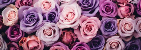 AI generated a close up of many roses showing different colors photo