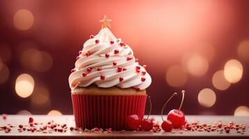 AI generated a cupcake topped with cinnamon sticks on a white background photo