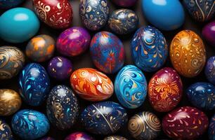 AI generated a group of colorful Easter eggs photo