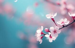 AI generated a pink sakura flower with bokeh in the background photo