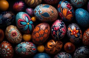 ai generado un vistoso colección de pintado Pascua de Resurrección huevos foto