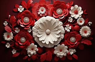 AI generated a red wall centered with a red and white flower based frame photo