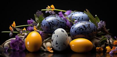 ai generado un grupo de vistoso Pascua de Resurrección huevos foto