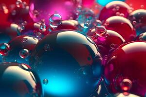 AI generated abstract background of colorful shiny gloss spheres or bubbles, neural network generated art photo