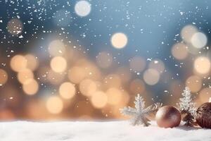 AI generated abstract bright snowy winter background with bokeh, neural network generated image photo