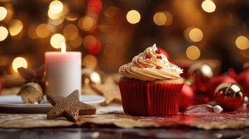 AI generated a cupcake topped with cinnamon sticks on a white background photo