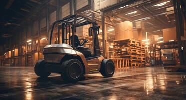 AI generated a forklift truck is driving through a warehouse photo