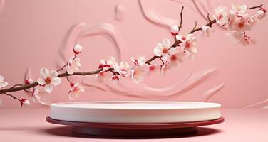 ai generado un vacío blanco pastel estar con magnolia flores, foto